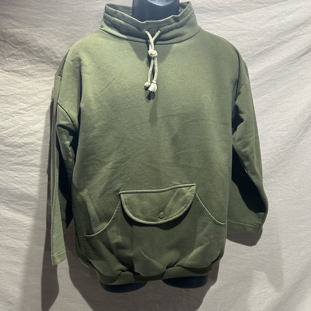 Vtg Cristina Womens Large Pullover Sweatshirt Green Mock Neck Kangaroo Pocket